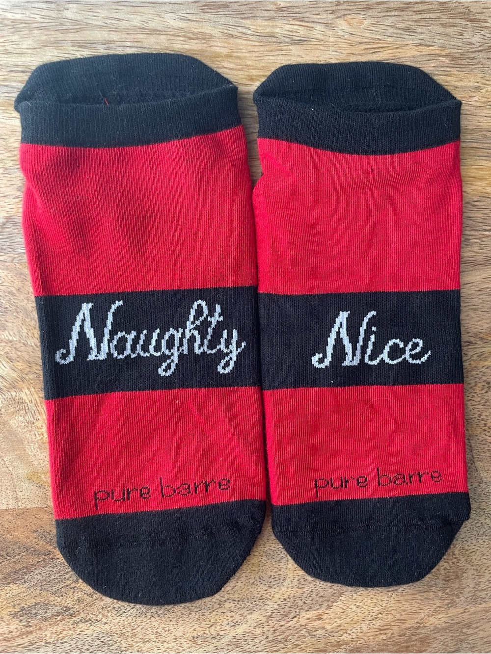 Pure Barre Naughty & Nice Low Rise Grip Socks with Silver Lettering NWOT